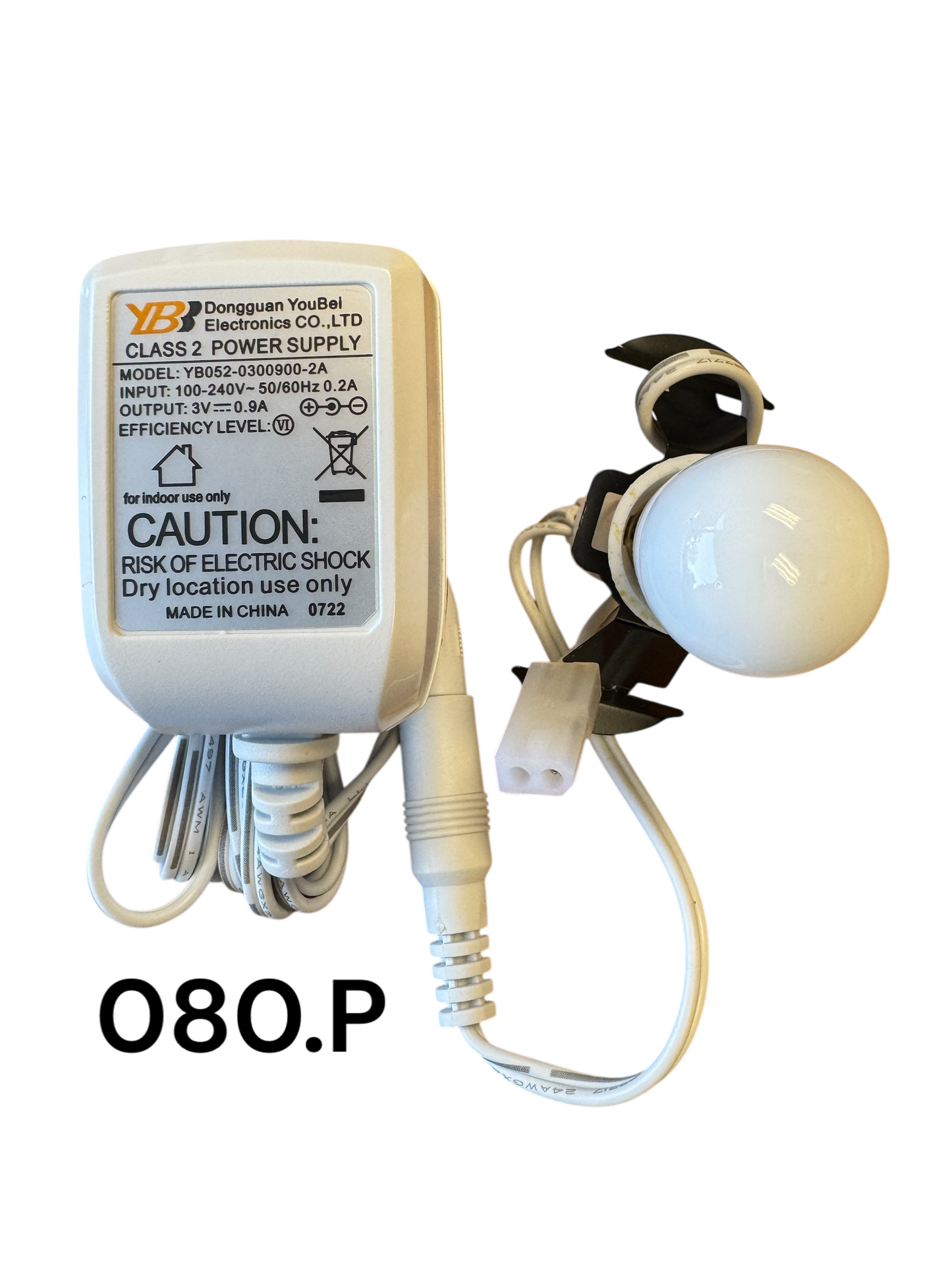 Replacement Adapter 3V DC 900mA w/bulb and white male aux clip
