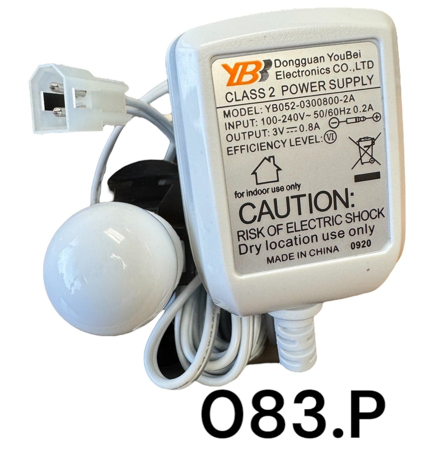 Replacement Adapter 3V DC 800mA white w/ bulb and female aux clip