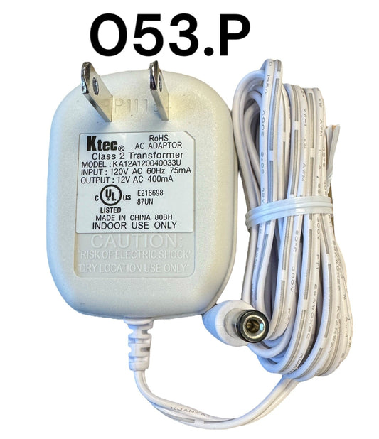 Replacement Adapter 12V AC 400 mA white female jack