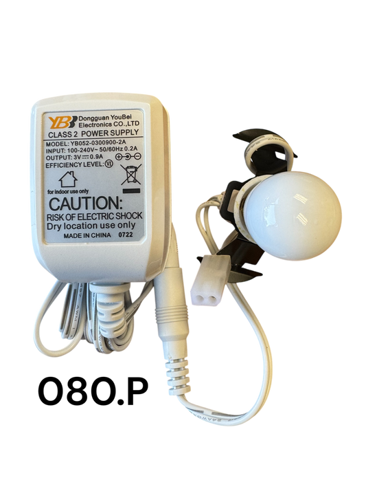 Replacement Adapter 3V DC 900mA w/bulb and white male aux clip